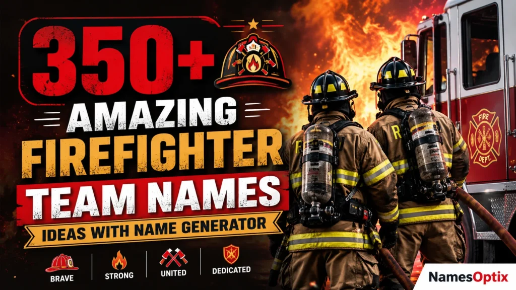 Title: 350+ Amazing Firefighter Team Names Ideas With Name Generator Create a high-quality blog featured image for the above article in a 16:9 aspect ratio. Design Instructions: Design the image theme, colors, background elements, and visual style according to the article’s topic and content. Make sure the featured image visually represents the main idea, mood, and subject of the article. Add a small 1-inch parallelogram directly attached to the bottom-right corner of the image, with no padding, margin, or spacing from the edges. The parallelogram must touch both the right and bottom edges exactly. Use RGB color (255, 255, 255) for the parallelogram, ensuring it blends cleanly and professionally with the overall design while maintaining a sharp, polished appearance. Use RGB colour (255, 255, 255) for the parallelogram. Position the parallelogram exactly at the corner so it blends neatly and professionally with the overall layout. Inside the parallelogram, add the website name “NamesOptix” in the theme color text. Keep the typography clean, modern, readable, and professionally aligned within the shape. Use high-quality visuals, balanced composition, and attractive styling suitable for a professional blog featured image. Ensure the final design is modern, eye-catching, and optimised for blog and social media sharing. Title: 350+ Amazing Firefighter Team Names Ideas With Name Generator Create a high-quality blog featured image for the above article in a 16:9 aspect ratio. Design Instructions: Design the image theme, colors, background elements, and visual style according to the article’s topic and content. Make sure the featured image visually represents the main idea, mood, and subject of the article. Add a small 1-inch parallelogram directly attached to the bottom-right corner of the image, with no padding, margin, or spacing from the edges. The parallelogram must touch both the right and bottom edges exactly. Use RGB color (255, 255, 255) for the parallelogram, ensuring it blends cleanly and professionally with the overall design while maintaining a sharp, polished appearance. Use RGB colour (255, 255, 255) for the parallelogram. Position the parallelogram exactly at the corner so it blends neatly and professionally with the overall layout. Inside the parallelogram, add the website name “NamesOptix” in the theme color text. Keep the typography clean, modern, readable, and professionally aligned within the shape. Use high-quality visuals, balanced composition, and attractive styling suitable for a professional blog featured image. Ensure the final design is modern, eye-catching, and optimised for blog and social media sharing. Title: 350+ Amazing Firefighter Team Names Ideas With Name Generator Create a high-quality blog featured image for the above article in a 16:9 aspect ratio. Design Instructions: Design the image theme, colors, background elements, and visual style according to the article’s topic and content. Make sure the featured image visually represents the main idea, mood, and subject of the article. Add a small 1-inch parallelogram directly attached to the bottom-right corner of the image, with no padding, margin, or spacing from the edges. The parallelogram must touch both the right and bottom edges exactly. Use RGB color (255, 255, 255) for the parallelogram, ensuring it blends cleanly and professionally with the overall design while maintaining a sharp, polished appearance. Use RGB colour (255, 255, 255) for the parallelogram. Position the parallelogram exactly at the corner so it blends neatly and professionally with the overall layout. Inside the parallelogram, add the website name “NamesOptix” in the theme color text. Keep the typography clean, modern, readable, and professionally aligned within the shape. Use high-quality visuals, balanced composition, and attractive styling suitable for a professional blog featured image. Ensure the final design is modern, eye-catching, and optimised for blog and social media sharing. 350+ Amazing Firefighter Team Names Ideas With Name Generator350+ Amazing Firefighter Team Names Ideas With Name Generator350+ Amazing Firefighter Team Names Ideas With Name Generator